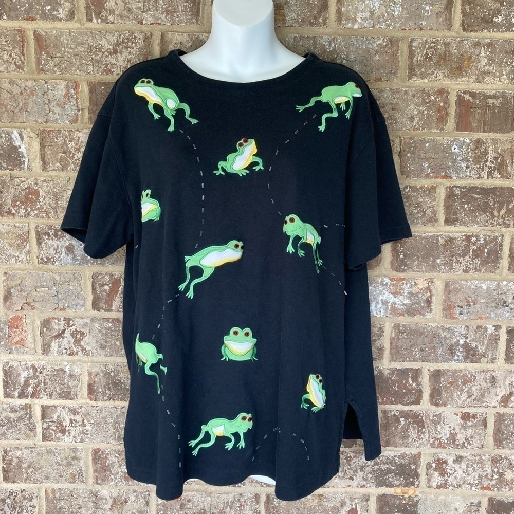 Vintage Bechamel Embroidered Tree Frog Tee Womens Size Large Petite Top